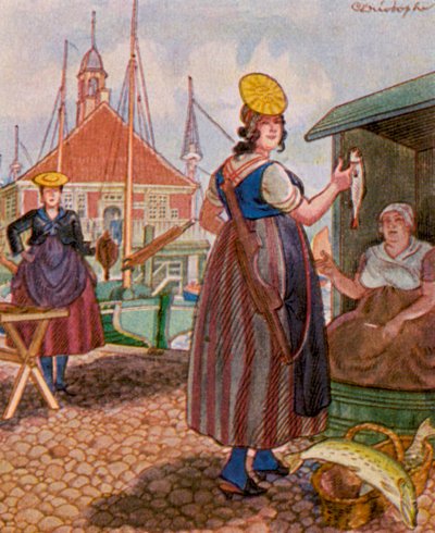 Hamburger Fischmarkt / Mercado de pescado de Hamburgo (litografía en color) de Christophe (1856 1945)