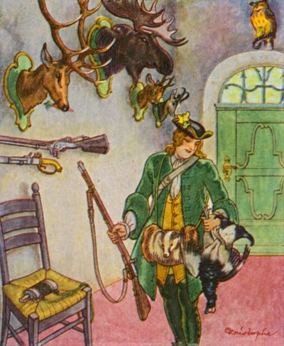 Jagdschloss Mit Trophaen / Pabellón de caza con trofeos (litografía en color) de Christophe (1856 1945)