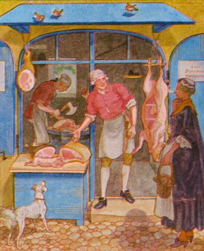 Metzgerladen / Carnicería (litografía en color) de Christophe (1856 1945)