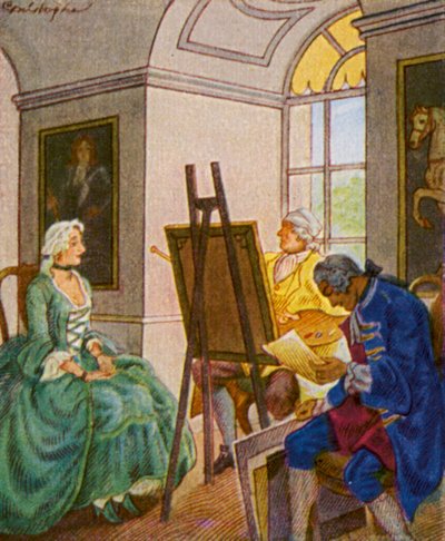 Portratsitzung Im Schloss / Sesión de retrato en el castillo (litografía en color) de Christophe (1856 1945)