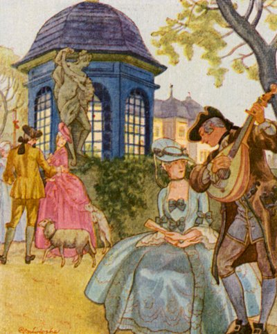 Schaferspiel / Juego del pastor (litografía en color) de Christophe (1856 1945)