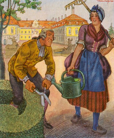 Schlossgartner / Jardinero del castillo (litografía en color) de Christophe (1856 1945)