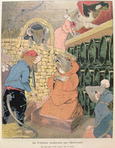 Ilustración para El ratón que se retiró de la sociedad de Fábulas de Jean de La Fontaine (1621-95) 1902 de Christophe 1856 1945 Christophe 1856 1945