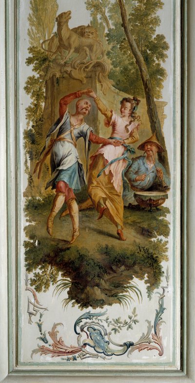 Chinoiserie: Escena de danza, panel del gran salón del castillo de Champs sur Marne realizado por Christophe Huet (1700-1759) de Christophe Huet
