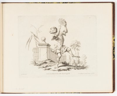 Placa 10, Le Tambour de Basque (El Tamboril), Singeries ou différentes actions de la vie humaine représentées par des singes (Payasadas de monos o diferentes acciones de la vida humana representadas por monos) de Christophe Huet