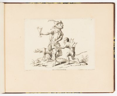 Placa 4, La Ptisanier (El vendedor de té de hierbas), Singeries ou différentes actions de la vie humaine représentées par des singes (Payasadas de monos o diferentes acciones de la vida humana representadas por monos) de Christophe Huet