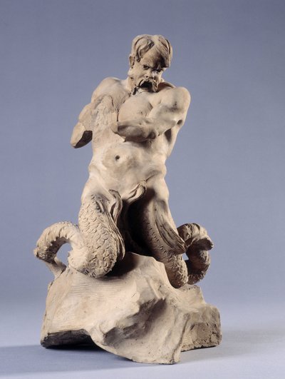 Tritón. Escultura de piedra de Christophe Veyrier