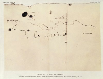 Boceto de la costa de Española, dibujado por Colón en el primer viaje, del original en posesión del Duque de Berwick y de Alba, 1492 de Christopher Columbus