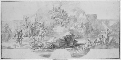 El Desembarco de Colón en América, estudio para una pintura (destruida en 1777) para la Sala del Minor Consiglio, Palazzo Ducale, Génova de Christopher Columbus