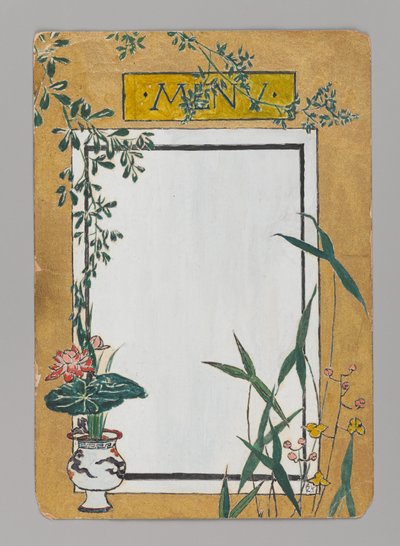 Tarjeta de menú con bambú y flores, ca. 1880. Acuarela, tinta negra y pintura metalizada. de Christopher Grant La Farge