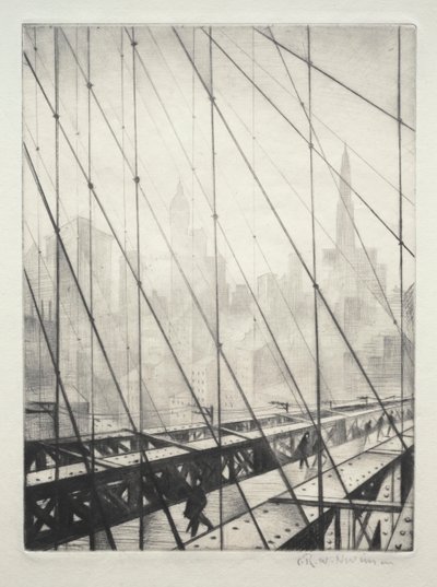 Looking through Brooklyn Bridge de Christopher Richard Wynne Nevinson