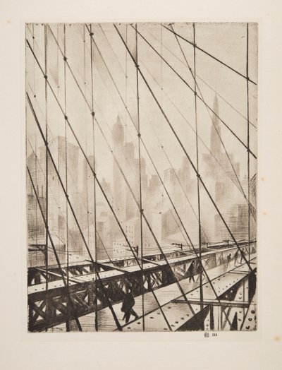 Mirando a través del puente de Brooklyn, pub. 1921 de Christopher Richard Wynne Nevinson