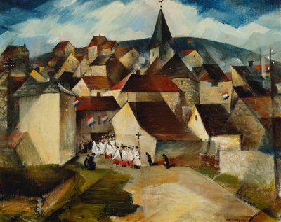 Una procesión en el pueblo, Francia, c.1923 de Christopher Richard Wynne Nevinson