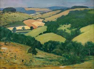 Rolling Country (los Downs debajo de Goodwood) (Petróleo a bordo) de Christopher Richard Wynne Nevinson