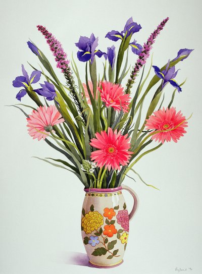 Iris y Gerbera en una Jarra Holandesa de Christopher Ryland