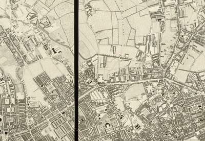 Detalle de la zona alrededor de Pentonville, del Mapa de Londres, a partir de una encuesta real realizada en los años 1824 de Christopher and John (fl.1821 40) Greenwood