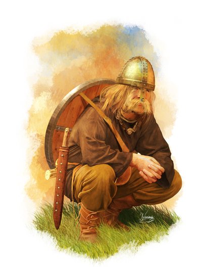 Guerrero vikingo, siglo IX AA, 2014 (dibujo a lápiz, óleo digital, 3d cgi) de Christos Giannopolous