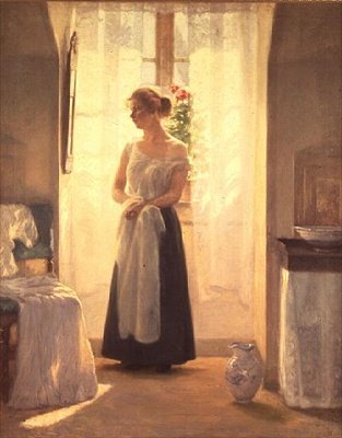 Interior con una niña frente a un espejo de Cilius Anderson