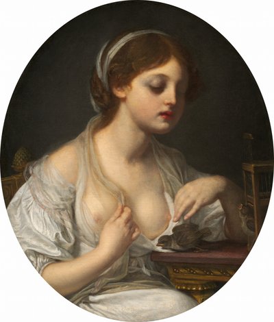 Niña con pájaros de Circle of Jean Baptiste Greuze