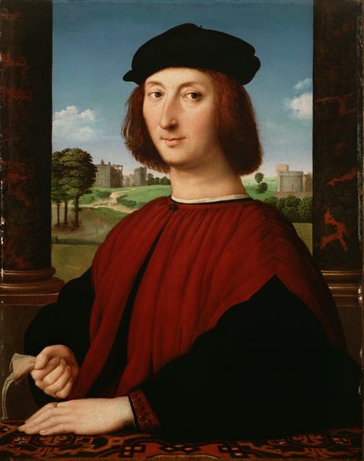 Retrato de un joven vestido de rojo de Circle of Raphael