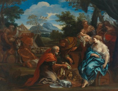 Labán busca las imágenes de los dioses, escondidas por Raquel, 1670s de Ciro Ferri