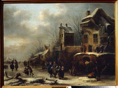 Pista de patinaje sobre un río. Pintura de Claes Molenaer (Klaes Molenaer de Claes  Molenaer
