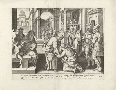 Cornelius se arrodilla ante Petrus Hechos de los Apóstoles (título de la serie) Acta Apostolorum (título de la serie) de Claes Jansz. Visscher (II) (attributed to workshop of)