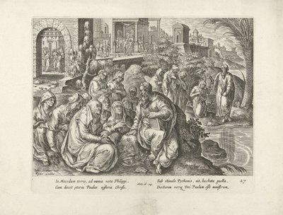 Pablo convierte a las mujeres de Filipos Hechos de los Apóstoles (título de la serie) Acta Apostolorum (título de la serie) de Claes Jansz. Visscher (II) (attributed to workshop of)