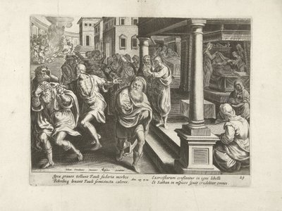 Pablo echa fuera los demonios en Éfeso Hechos de los Apóstoles (título de la serie) Acta Apostolorum (título de la serie) de Claes Jansz. Visscher (II) (workshop of)