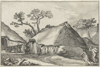 Granja y un carro en un patio. Paisajes con fincas (título de la serie) de Claes Jansz. Visscher (II)
