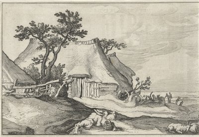 Granja y pastor con ovejas y cabras Paisajes con fincas (título de la serie) de Claes Jansz. Visscher (II)