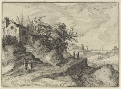 Capilla en una sinuosa carretera rural
Paisajes holandeses (título de la serie)
Amaeniores Aliquot Regiunculae (título de la serie en el objeto) de Claes Jansz. Visscher (II)