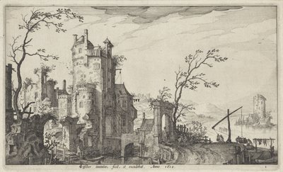 Puerta de la ciudad en ruinas en el paseo marítimo de Claes Jansz. Visscher (II)