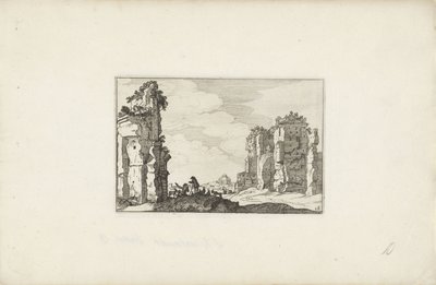 Dos pastores cerca de una ruina
Paisajes italianos con ruinas (título de la serie)
Variae antiquitates Romanae (título de la serie en el objeto) de Claes Jansz. Visscher (II)