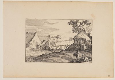 Joven de granja y mujer en primer plano, de Paisajes (Verscheyden aerdige Lanthuysen...) de Claes Jansz. Visscher