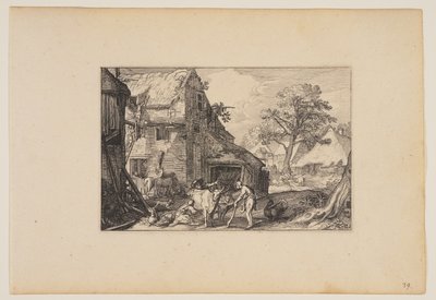 Corral, con el hijo pródigo entre los cerdos, de Paisajes (Verscheyden aerdige Lanthuysen...) de Claes Jansz. Visscher
