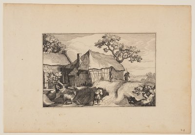 Sendero a lo largo de un granero, de Paisajes (Verscheyden aerdige Lanthuysen...) de Claes Jansz. Visscher