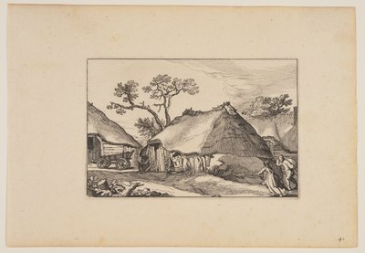 Dos graneros, carro a la izquierda, de Paisajes (Verscheyden aerdige Lanthuysen...) de Claes Jansz. Visscher