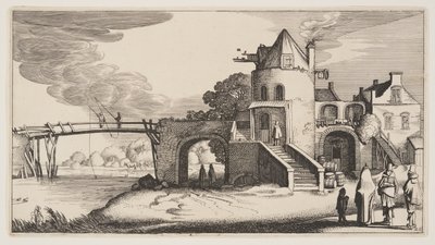 Puente con peaje, de Paisajes (Playsante Lantschappen) de Claes Jansz. Visscher II
