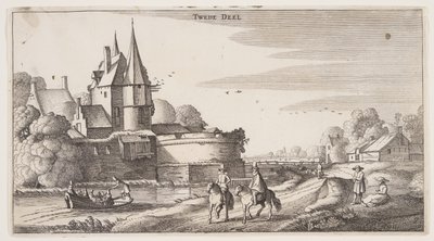 Camino rural a lo largo de un pueblo con un bastión, de Paisajes (Playsante Lantschappen) de Claes Jansz. Visscher II