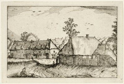 Grandes cobertizos, lámina 21 después de Cuadros de granjas, casas de campo y aldeas rústicas (Praediorum villarum et rusticarum casularum icones) de Claes Jansz. Visscher II
