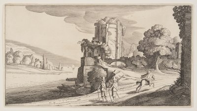 Torre redonda sobre un río, de Paisajes (Playsante Lantschappen) de Claes Jansz. Visscher II