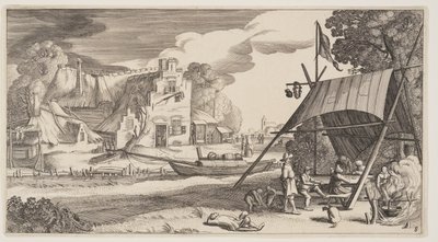 Tienda con campesinos, de Paisajes (Playsante Lantschappen) de Claes Jansz. Visscher II