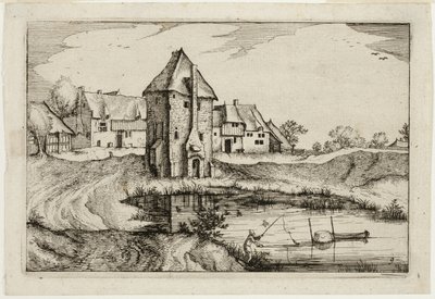 El estanque, lámina nueve después de Cuadros de granjas, casas de campo y aldeas rústicas (Praediorum villarum et rusticarum casularum icones) de Claes Jansz. Visscher II