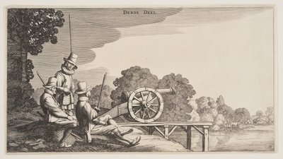 Los tres artilleros, de Paisajes (Playsante Lantschappen) de Claes Jansz. Visscher II