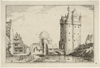 Puerta de la ciudad, lámina dos después de Cuadros de granjas, casas de campo y aldeas rústicas (Praediorum villarum et rusticarum casularum icones) de Claes Jansz. Visscher II