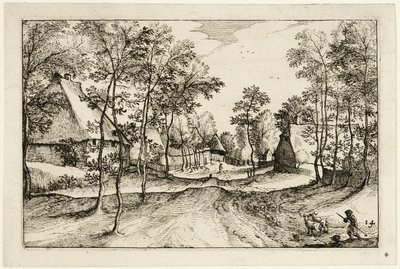 Village Road, lámina catorce después de Cuadros de granjas, casas de campo y aldeas rústicas (Praediorum villarum et rusticarum casularum icones) de Claes Jansz. Visscher II