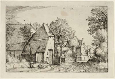Village Road, lámina tres después de Cuadros de granjas, casas de campo y aldeas rústicas (Praediorum villarum et rusticarum casularum icones) de Claes Jansz. Visscher II