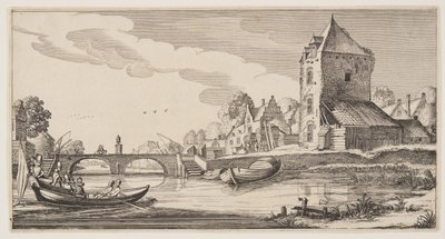 Aldea sobre un río, de Paisajes (Playsante Lantschappen) de Claes Jansz. Visscher II