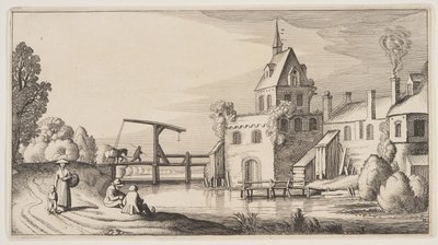 Aldea sobre un río, de Paisajes (Playsante Lantschappen) de Claes Jansz. Visscher II